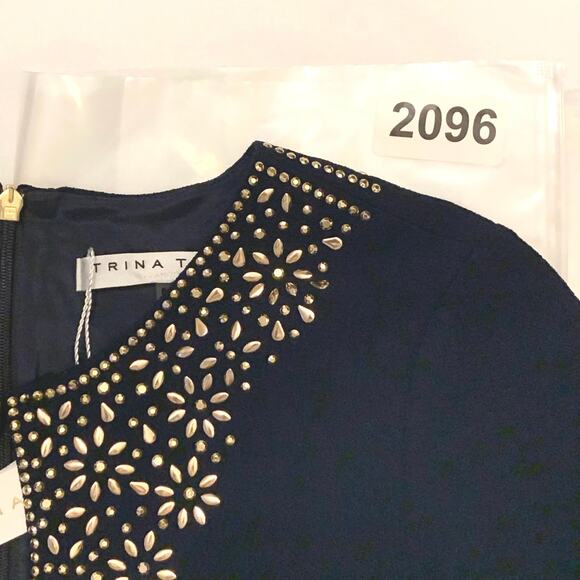 Trina Turk Shiraz Womens Shift Dress NWT Navy Blue Sz 6 Embellished Long Sleeve - Picture 16 of 16